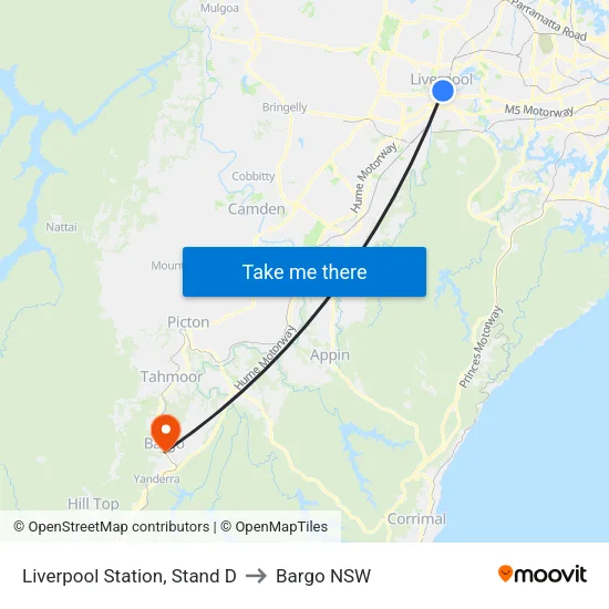 Liverpool Station, Stand D to Bargo NSW map