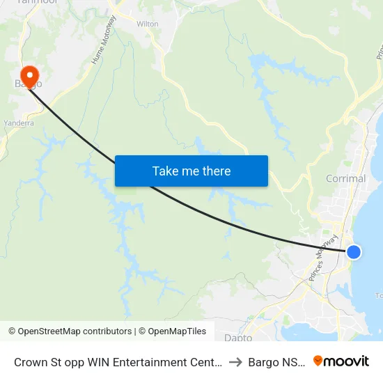 Crown St opp WIN Entertainment Centre to Bargo NSW map
