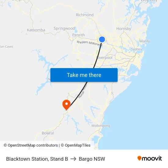 Blacktown Station, Stand B to Bargo NSW map