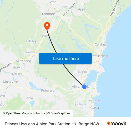 Princes Hwy opp Albion Park Station to Bargo NSW map