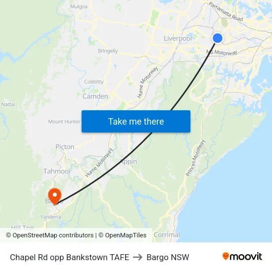 Chapel Rd opp Bankstown TAFE to Bargo NSW map