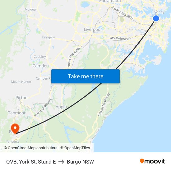 QVB, York St, Stand E to Bargo NSW map