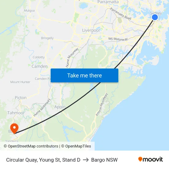 Circular Quay, Young St, Stand D to Bargo NSW map
