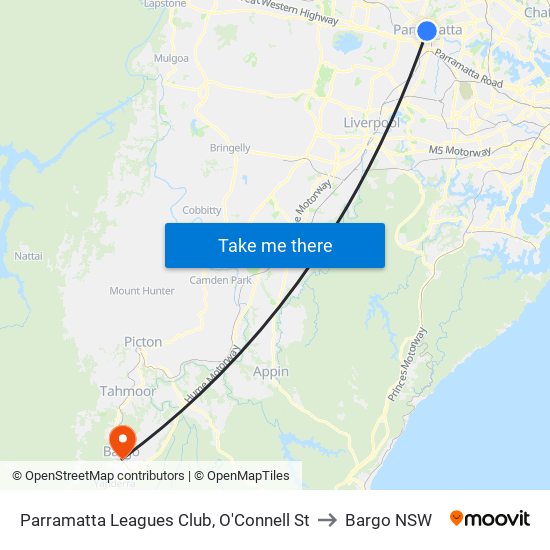 Parramatta Leagues Club, O'Connell St to Bargo NSW map