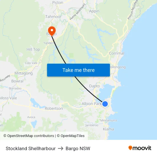 Stockland Shellharbour to Bargo NSW map