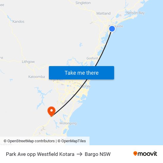Park Ave opp Westfield Kotara to Bargo NSW map