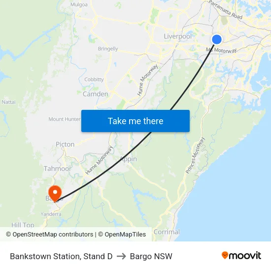 Bankstown Station, Stand D to Bargo NSW map