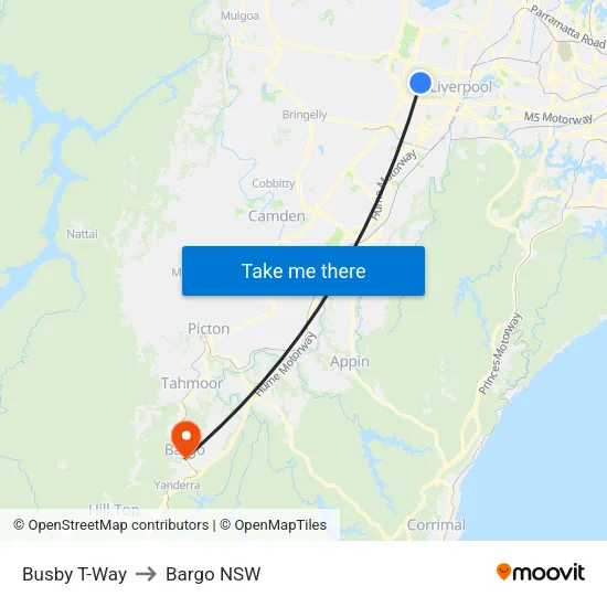 Busby T-Way to Bargo NSW map