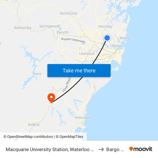 Macquarie University Station, Waterloo Rd, Stand A to Bargo NSW map