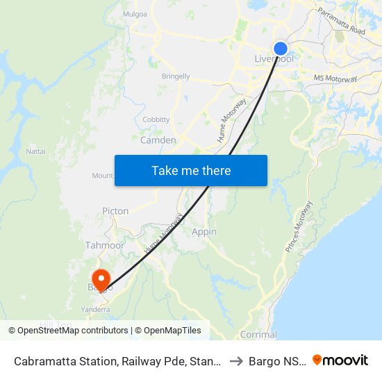 Cabramatta Station, Railway Pde, Stand A to Bargo NSW map