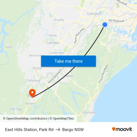 East Hills Station, Park Rd to Bargo NSW map
