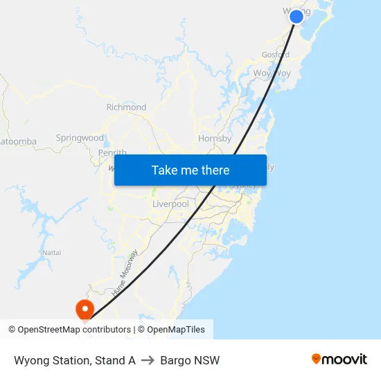 Wyong Station, Stand A to Bargo NSW map