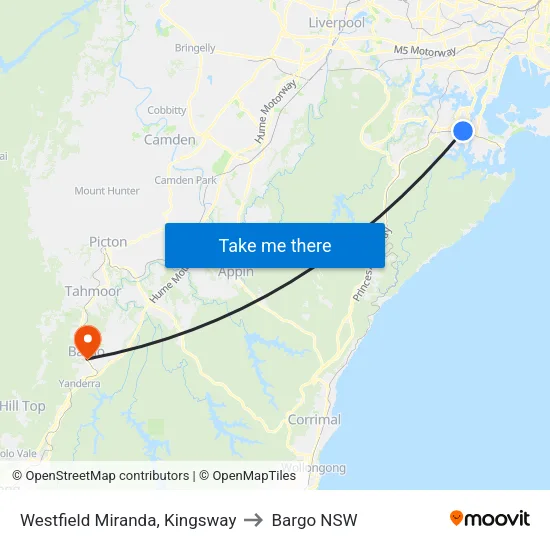 Westfield Miranda, Kingsway to Bargo NSW map