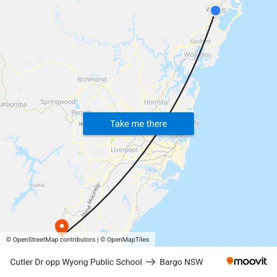 Cutler Dr opp Wyong Public School to Bargo NSW map