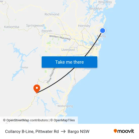 Collaroy B-Line, Pittwater Rd to Bargo NSW map