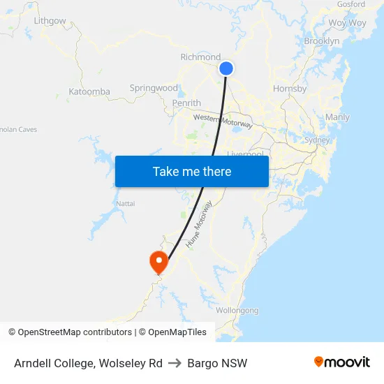 Arndell College, Wolseley Rd to Bargo NSW map
