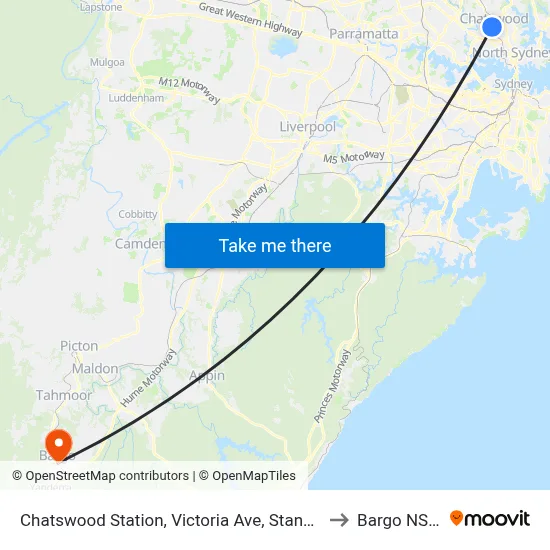 Chatswood Station, Victoria Ave, Stand E to Bargo NSW map