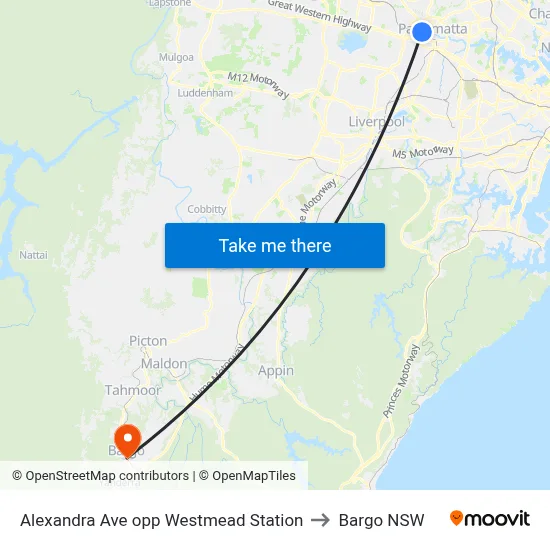 Alexandra Ave opp Westmead Station to Bargo NSW map