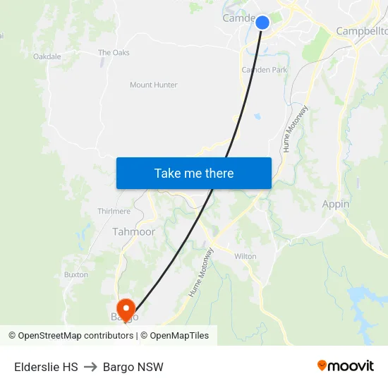 Elderslie HS to Bargo NSW map