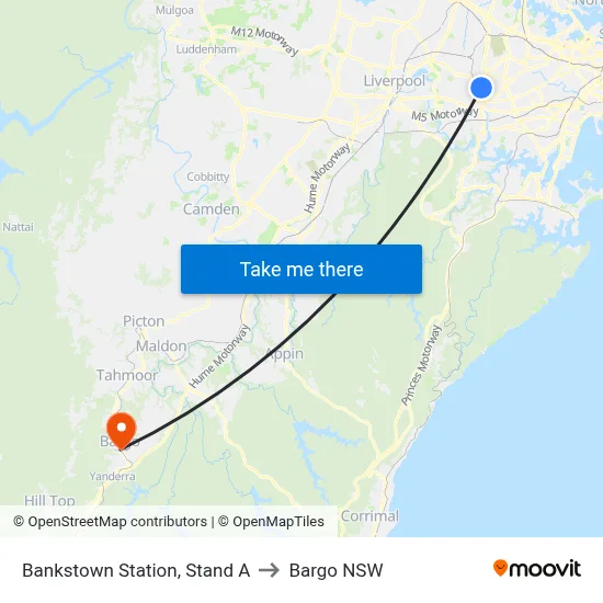Bankstown Station, Stand A to Bargo NSW map
