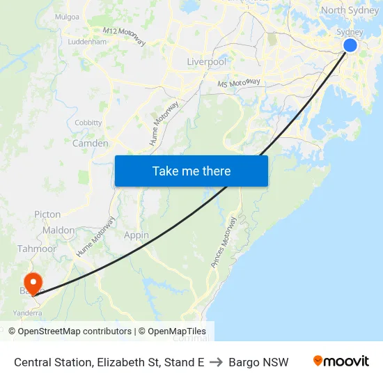 Central Station, Elizabeth St, Stand E to Bargo NSW map
