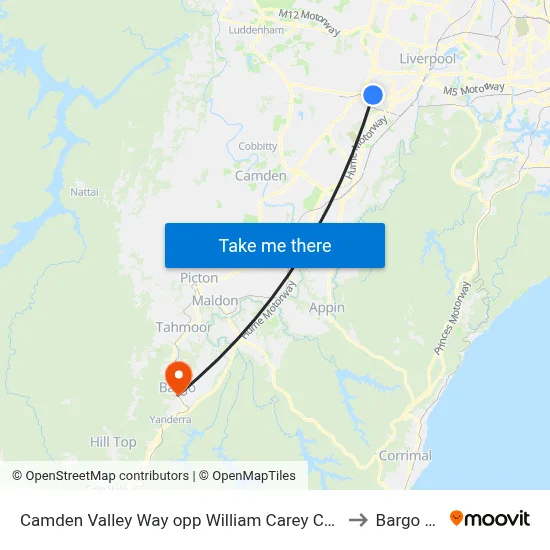 Camden Valley Way opp William Carey Christian School to Bargo NSW map