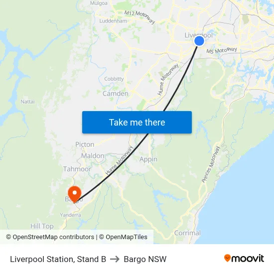 Liverpool Station, Stand B to Bargo NSW map