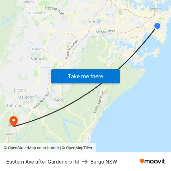 Eastern Ave after Gardeners Rd to Bargo NSW map