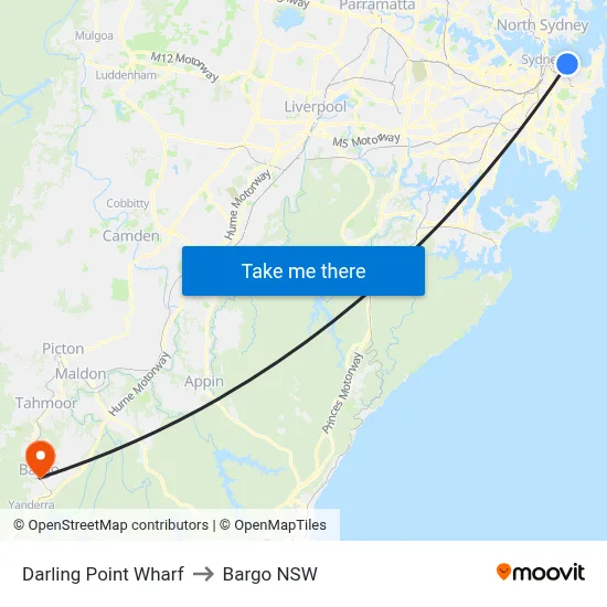Darling Point Wharf to Bargo NSW map