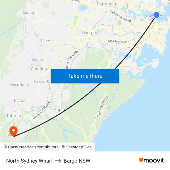 North Sydney Wharf to Bargo NSW map
