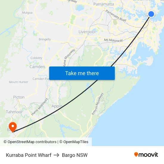 Kurraba Point Wharf to Bargo NSW map