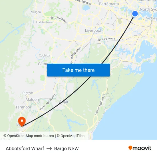 Abbotsford Wharf to Bargo NSW map