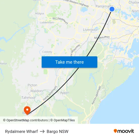 Rydalmere Wharf to Bargo NSW map