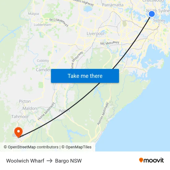 Woolwich Wharf to Bargo NSW map