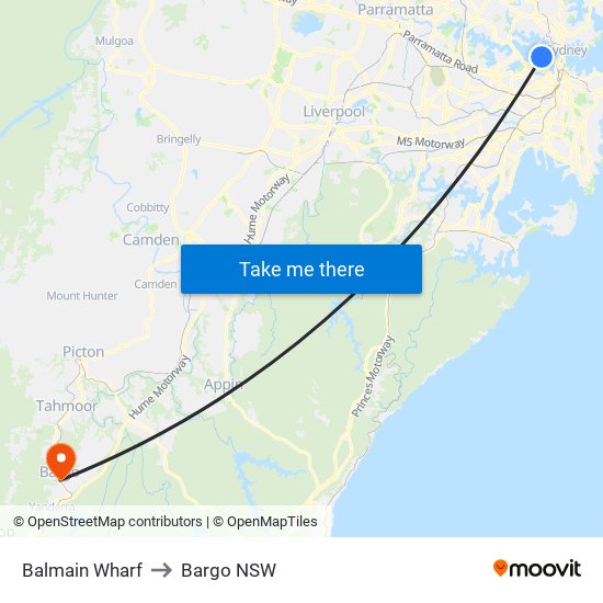 Balmain Wharf to Bargo NSW map