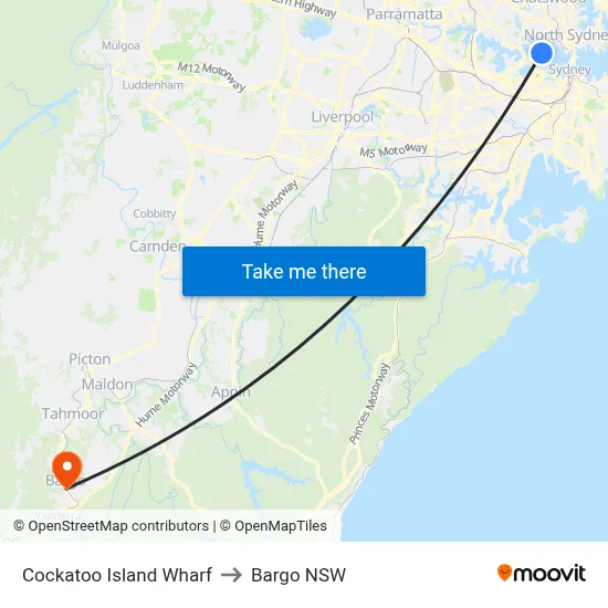 Cockatoo Island Wharf to Bargo NSW map