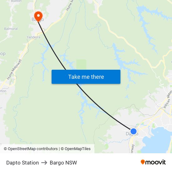 Dapto Station to Bargo NSW map