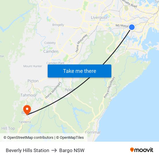 Beverly Hills Station to Bargo NSW map