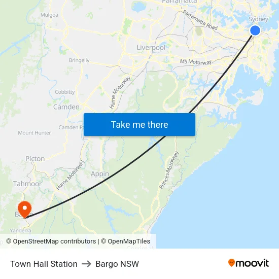 Town Hall Station to Bargo NSW map