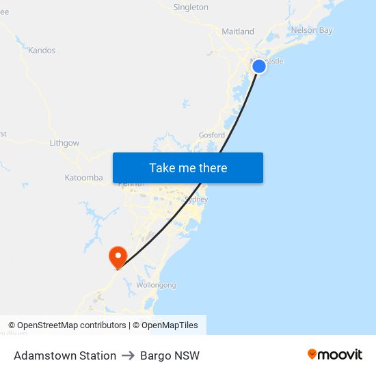 Adamstown Station to Bargo NSW map