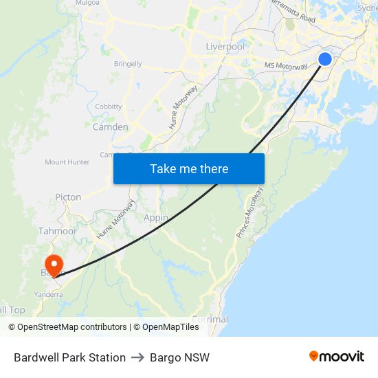 Bardwell Park Station to Bargo NSW map