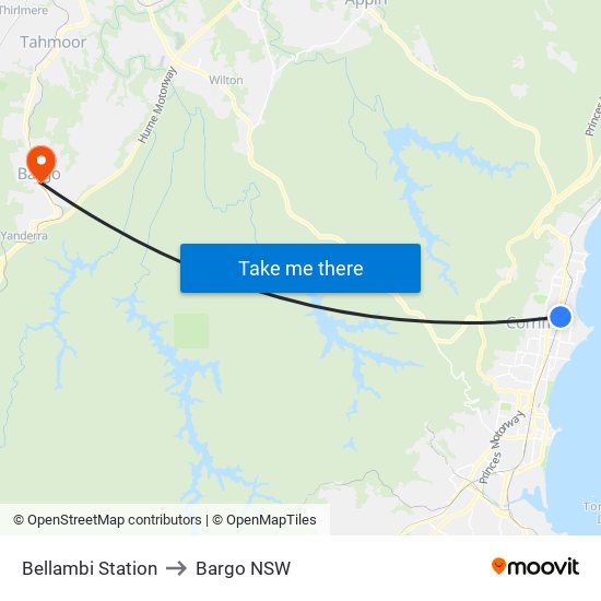 Bellambi Station to Bargo NSW map