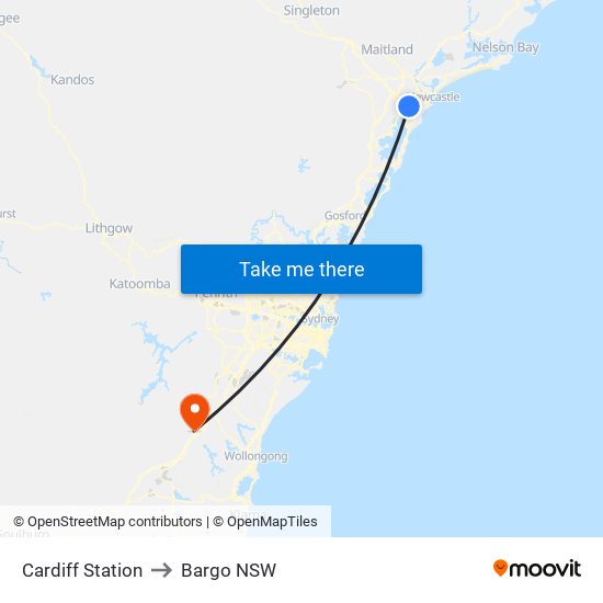 Cardiff Station to Bargo NSW map