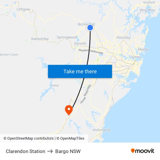 Clarendon Station to Bargo NSW map