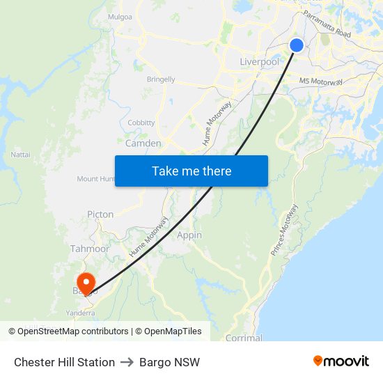 Chester Hill Station to Bargo NSW map