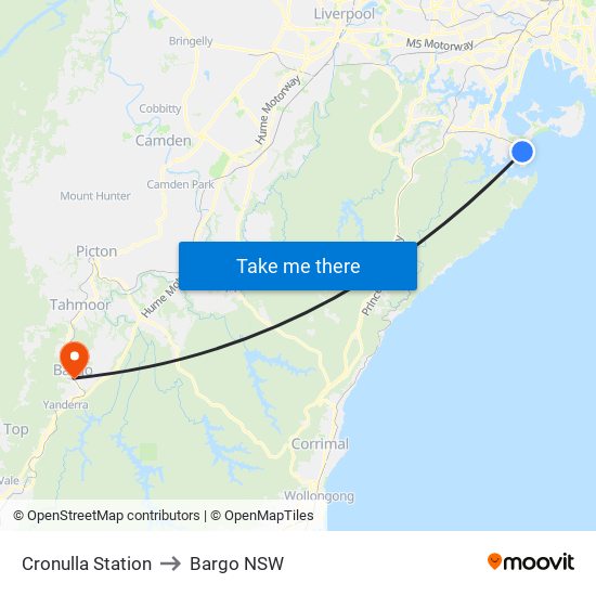 Cronulla Station to Bargo NSW map