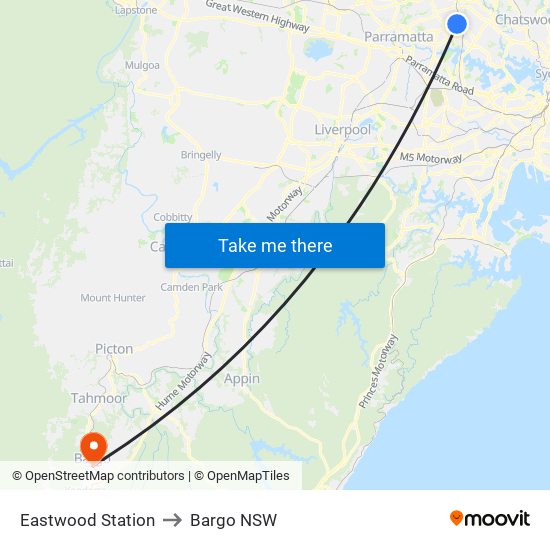 Eastwood Station to Bargo NSW map