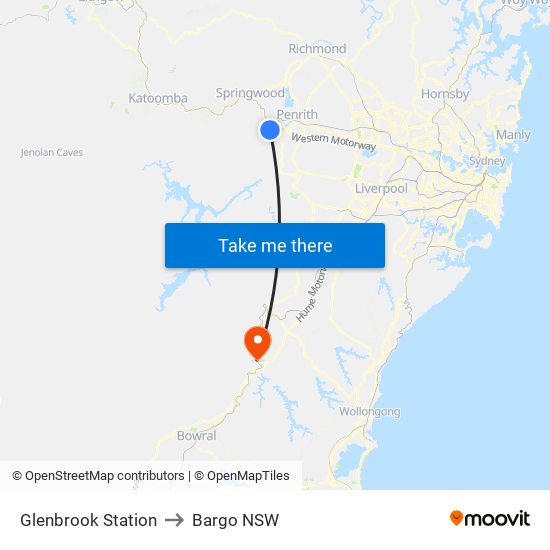 Glenbrook Station to Bargo NSW map