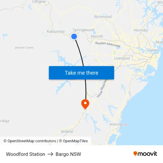 Woodford Station to Bargo NSW map