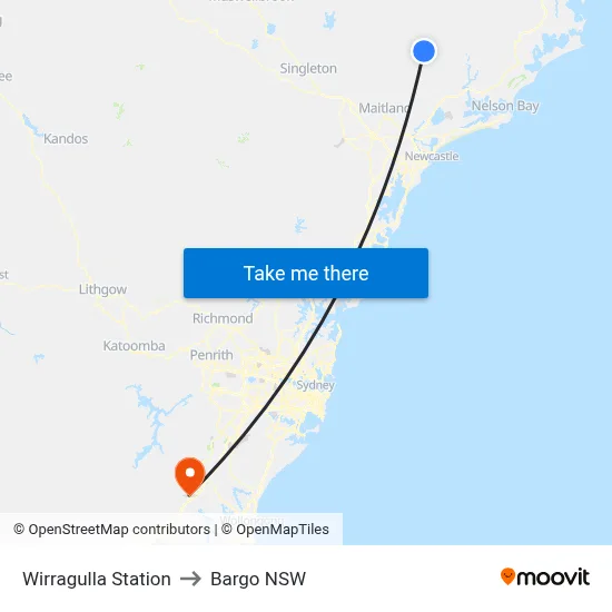 Wirragulla Station to Bargo NSW map